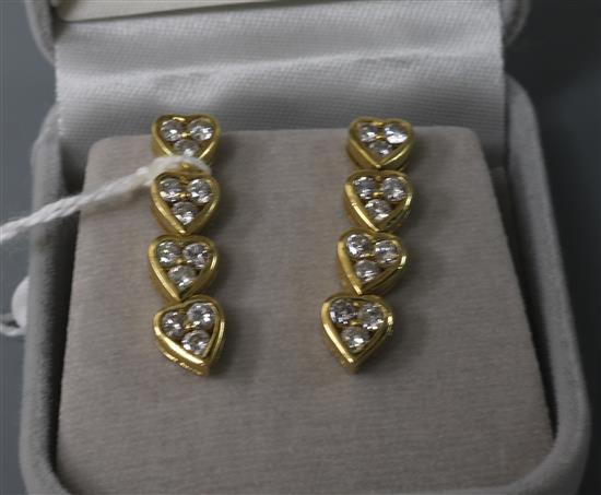 A pair of gold and diamond set drop earrings, 29mm.